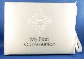 White "My First Communion" Guest Book with Cross
